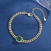 Charm Bracelets Green CZ Stainls Steel Bangle Jewelry High Polished Cuban Chain Link Bracelet Set For Women Jewelry Accsori