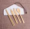 Portable Cutlery Set Outdoor Travel Bamboo Flatware Set Knife Chopsticks Fork Spoon Dinnerware Sets Adult Kids Kitchen Tableware SN273