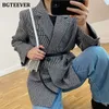 Blazer da donna Blazers Bgteever Autumn Inverno Vintage Houndstooth Wool Blazer Gacche per donne Oscita femminile con cintura a doppio petto con cintura 221119