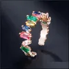 Полосы кольца регулируемые неровные квадратные радужные кольца модные циркон CZ обручальное кольцо уникальное уникальное открытое манжет женские танцы пальцев Dhza4