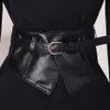 Paski kobiety Peplum szeroko PU Elastyczne cienki gorset czarna sztuczna skórzana sukienka pasa talia