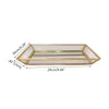 Smyckespåsar Rektangel Gold Mirror Organizer Tray Glass Metal Makeup For Badrum