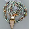 Choker Y.YING 3 Strands Natural Moss Amazonite Multi Color Blue Turquoise Necklace Biwa Pearl Agate Druzy Pendant