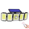 Lampada solare con sensore di movimento per lampione stradale Lampada da esterno a 5 teste 300 LED Impermeabile Luci di sicurezza solari grandangolari regolabili a 360°