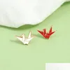 Broches Broches Plaqué Or Mille Grues En Papier Broches Pour Femmes Dessin Animé Mignon Rouge Blanc Couple Émail Peinture Épinglettes Drôle Badg Dhh0G