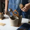 Storage Bottles Chopsticks Basket Set Wooden Stand Ceramic Holder Drain Rack Kitchen Container Cutlery Bucket Organizer