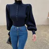 Women's Sweaters New 2022 Winter Turtleneck Sweaters Women Long Lantern Sleeve Pink Black White Or Beige Single Buttons Thicken Pullovers Jumpers T221019