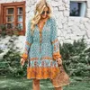 Robes décontractées Élégant Floral À Manches Longues Mini Robe Femmes Bouton Cordon À Lacets Boho Aline Robe Dames Casual Beachwear Automne Robe 221119