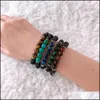 Perline 8Mm Pietra lavica Perline Occhio di tigre Braccialetti Diffusore nero naturale Bracciale elastico Roccia vulcanica Corde perline Mano Yoga Chakr Dhuf0