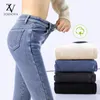 Jeans feminino zoenova inverno grosso de veludo de veludo alta cintura alta lã skinny lã quente slim fit slim drenies ladies casuais calças lápis 221118