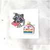 Pins Broschen Cartoon Waschbär Geburtstag Kerze Creme Kuchen Metall Brosche Pins Eco Emaille Lustige Tier Broschen Für Mädchen Geschenk Schmuck dh9Hi