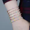 Charm Bracelets Geometrische runde L￼nette Set Pastell Bunte Emaille 5A CZ Tenniskette Armband f￼r Frauen M￤dchen Ros￩gold Farbe