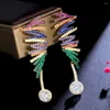 Boucles d'oreilles pendantes ThreeGraces luxe multicolore zircon cubique couleur or longue goutte mode brésilien fête bijoux pour femmes E997