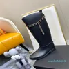 middle age series rain boots booties vintage women Martin boot leather chain decoration flat bottom retro rainboots waterproof net red same paragraph