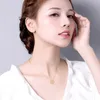 Charm Bracelets China Ladi Yonca Takı Seti Küpe Halka Bilezik Steinls Çelik 18K Altın Kadın Kolye
