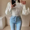 Women's Sweaters New 2022 Winter Turtleneck Sweaters Women Long Lantern Sleeve Pink Black White Or Beige Single Buttons Thicken Pullovers Jumpers T221019