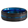 FDLK MEN039S Mode 8mm schwarz gebürstete Leiterkante Edelstahl Ring Blue Groove Männer Ehering Geschenke für Männer Q0708272L8841333