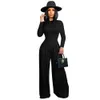 Kvinnor Solid Two Piece Pants Jogger Sets Long Sleeve Bodysuit Outfits Pleated Wide Leg Pants Suits