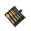 Wooden Dinnerware Set Bamboo Teaspoon Fork Soup Knife Catering Cutlery Sets with Cloth Bag Kitchen Cooking Tools Utensil SN274