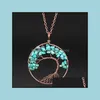 Hänge halsband Tree of Life Natural Stone Pendant Halsband Bron Wire Agate Amethyst Turquoise Pärlor Halsband för kvinnor Childre Dhurc