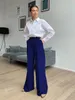 Женские брюки Capris Blue Office Женские штаны мода мода на полную длину женские брюки случайные брюки с высокой высокой талией для женщин 221119