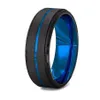 FDLK MEN039S Mode 8mm schwarz gebürstete Leiterkante Edelstahl Ring Blue Groove Männer Ehering Geschenke für Männer Q0708272L8841333
