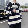 Felpe con cappuccio da uomo Primavera e autunno Casual maglione a righe stile Hong Kong allentato stile coreano tendenza maglione sottile moda maglione sottile da uomo 221119