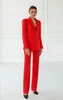 Office Lady Pants Suits Formal Women Red Blazer Wear Prom Party Business Outfits Jacket And Trousers