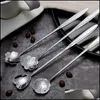 Spoons Stainless Steel Flower Heart Spoons Long Handle Cocktail Stirring Spoon Ice Cream Coffee Home Bar Flatware Tools Drop Deliver Dhmqu