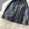 Kjolar pu sexyclub hög midja snörning jupe a-line mujer faldas mini läder byst kjol svart casual kvinnor kläder droppe
