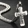 Bibelns silverfärg Jesus Cross rostfritt stål hängen halsband byzantinska långkedjan halsband för män smycken Colar collier 22015548298