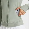 L-028 Cotton Blend Fleece Hoodies Yoga Tops Full Zip Hoodie Hip Length Classic Fit Sweatshirts 여성 재킷 스포츠 후드 탑 체육관 코트