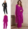 2019 Plus Size Long Sleeves Mother of Bride Pant Suits with Jacket Beads Chiffon Modern Wedding Dresss Cheap Engant Party Dresses1342672
