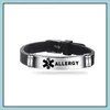Other Bracelets New Sile Medical Alert Id Bracelets For Men Women Stainless Steel Engravable Bracelet Diabetes Serious Illness Emerg Dh5Wr