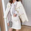 가을 겨울 트위드 2 조각 의상 세트 패션 모직 트위드 재킷 코트 우아한 라인 스커트 정장 2 조각 세트 여성 210825