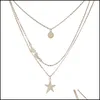 Подвесные ожерелья New Fashion MTI Sleor Collece Star Coin Simple Gold Sier Color Collecle Dired для женщин -девочка Оптовые украшения Dr Dhfhk