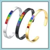 Bracelets De Mariage En Acier Inoxydable Bracelet De Manchette Ouverte Bangels Rainbow Gay Bijoux Lettre Personnalisée Initiale Peut Graver Des Bracelets J Dhn1S