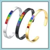 Hochzeitsarmbänder Edelstahl Offene Manschettenarmband Armreifen Regenbogen Homosexuell Schmuck Personalisierter Buchstabe Initiale Kann Armbänder J Dhn1S gravieren