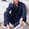 Mäns Sleepwear Men's Pyjama Ställer in Simple Sleepwear Långärmad Cotton Top Pant Leisure Outwear Soft Autumn Winter Plus Size Loungewear T221103