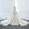 Mermaid Women Wedding Dress With Detachable Chapel Train 2 Pieces Pearls Lace Bridal Gowns Custom Made Vestidos de Novia 2023