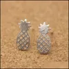 Stud High Quality New Arrival Hollowed Pineapple Studs Earrings Unique Design Rose Gold Plating Earring Wholesale Jewelry Gift For D Dhfyp