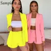 Women's Two Piece Pants Sampic Casual Blazer Pant Suits Long Sleeve Women Two Piece Set White Pink Yellow Summer Autumn 2 Piece Shorts Set T221012