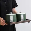 Bouteilles De Stockage Pot De Bonbons Vert En Céramique Avec Couvercle Boîte À Thé Conteneur De Cuisine Bouteille Maison Sucre Grain De Café Décor