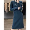 Abiti Casual 100 Pura Lana Inverno Caldo Vintage Ginocchio Allentato Donna Incinta Cashmere Abiti Lavorati A Maglia Dritto Coreano Manica Lunga Abito Maglione 221119