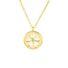 Chains Gold-plated Round Brand Hollow Flower Mother-of-pearl Necklace Female Simple Korean Style Ins Wind Slightly Inlaid Zircon Neckla
