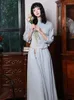 Ethnic Clothing Grey Chinese Cheongsam Wedding Long Sleeve Shirt&Mesh Skirt Suit Satin Women Celebrity Banquet Gown Vintage Robe De