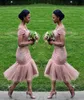 ほこりっぽいピンクの人魚の花嫁介添人ドレス2018オフショルダーティーの長い名誉ガウンの短いメイド安いアフリカの花嫁介添人ドレス