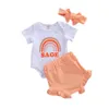 024m Neugeborene Kind Mädchen Kleidung Sets Regenbogenabdruck Kurzarm Strampler Shorts Stirnband 3pcs Kleidung32526258713
