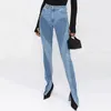 Damjeans Damspiral Tvåfärgad Splitsad Stretch Skinny Jeans med hög midja Fritidsbyxa Ben Slits Lång Micro Pull The Floor Jeans SL 221118