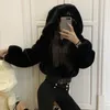 Women's Fur Faux Autumn Winter Rabbit Bomber Teddy Coat Zipper Streetwear High Waist ry Hooded Plush Jacket Cardigan Fleece Parkas 221119